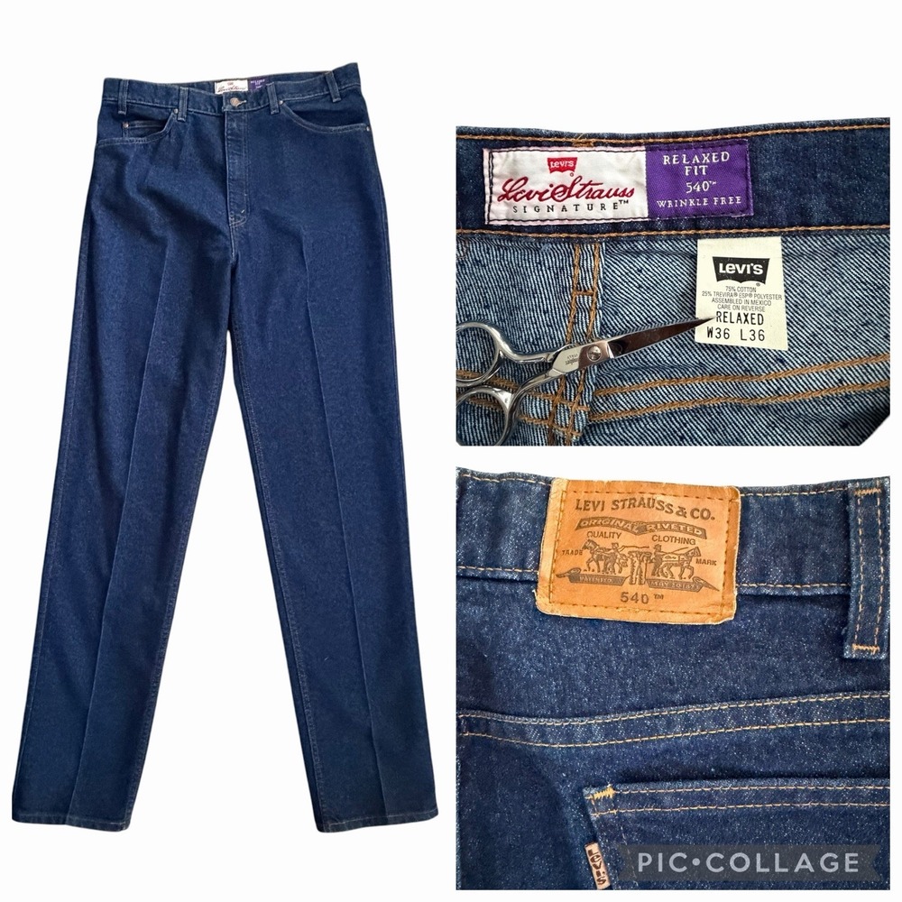 VTG 90s Levis 540 Relaxed Fit Wrinkle Free Jeans Mens 36x36 Blue Denim Brown Tab
